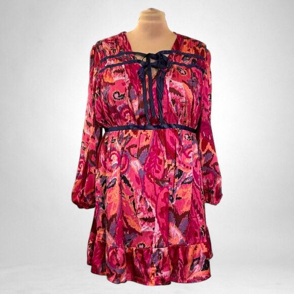 HEYSON Berry Abstract Print Tie Front Mini Dress, NWT! Size 2XL - Picture 2 of 7